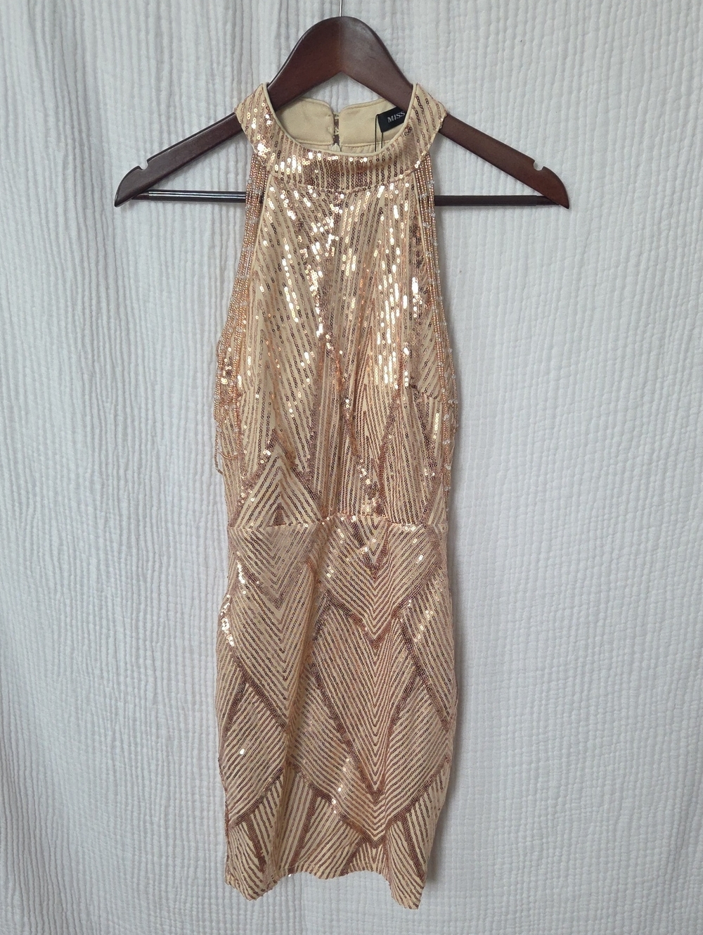 Sequin Halter Cocktail Dress - Gold